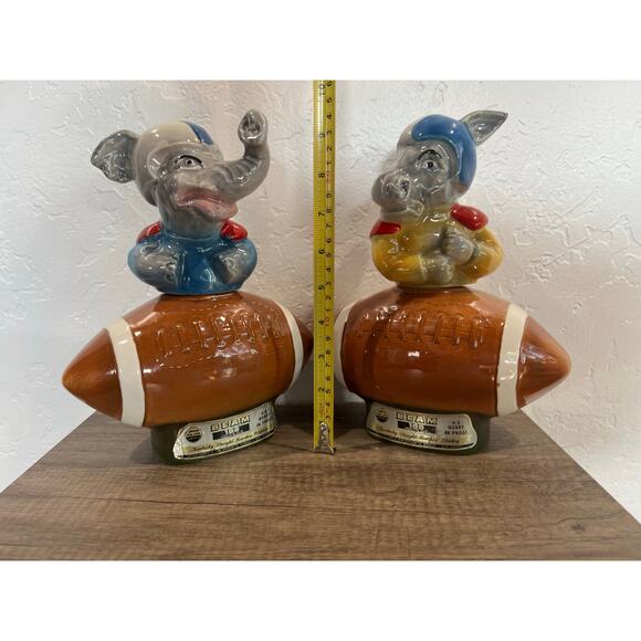 intage Jim Beam Football Decanter Bottles Elephant Donkey Set Empty ~ 1972 - Picture 8 of 12